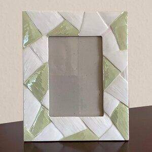 Shiny Enameled Lime & White Basket Weave  Design Photo Frame - 3.5 x 5"